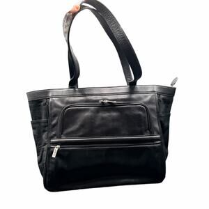 Clava Black Leather Large Tote Bag Work Laptop Shoulder Carryall